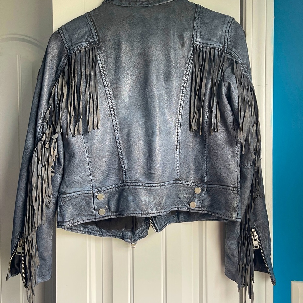 Fringe leather moto jacket